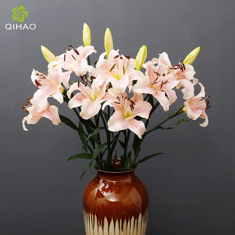 3 головки белых искусственных лилий Qihao цветок тигра на ощупь искусственная лилия для домашнего декора свадьбы вечеринки
