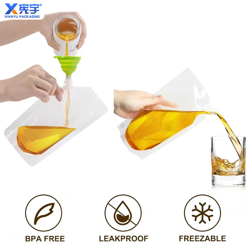 100pcs Clear Plastic Liquid Drink Juice Milk Coffee Stand up Nozzle Pouch Packaging With Spout 250ml 100ml 500ml Free Funnel