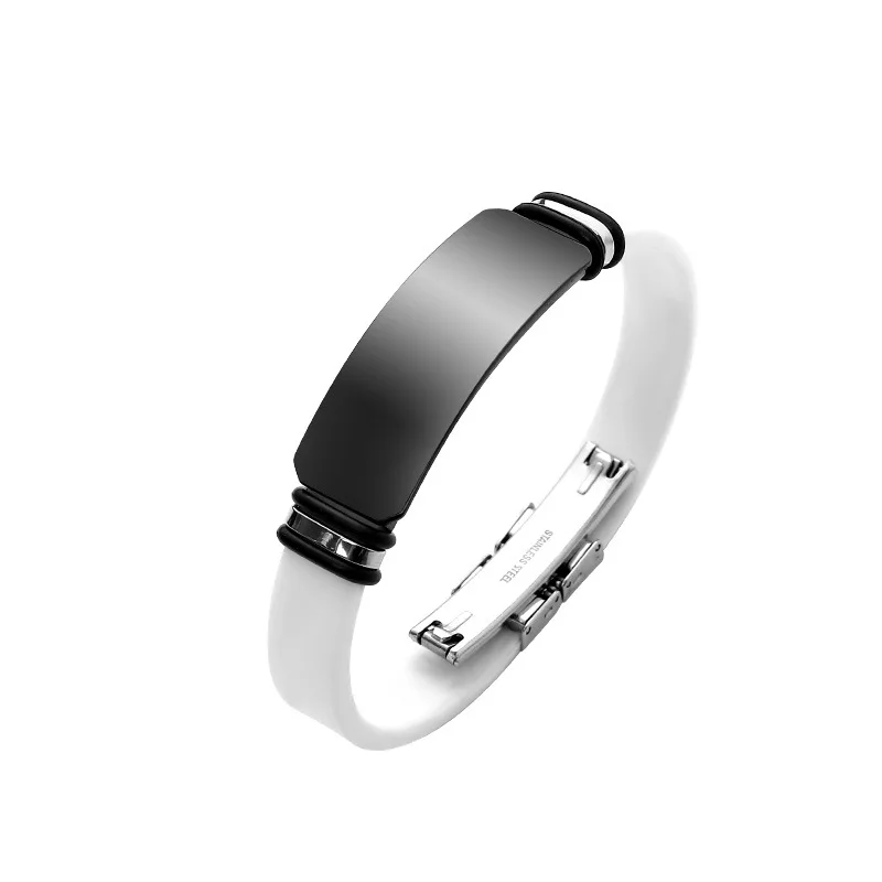 Wholesale stocked luxury jewelry men friendship custom logo rubber stainless steel silicone bracelets