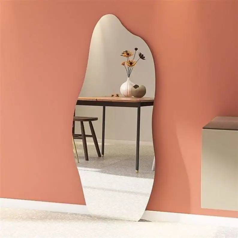 Asymmetrical Wall Mirror Design Handmade Decorative Aesthetic Wall Hanging Irregular full floor length Mirror for home decor