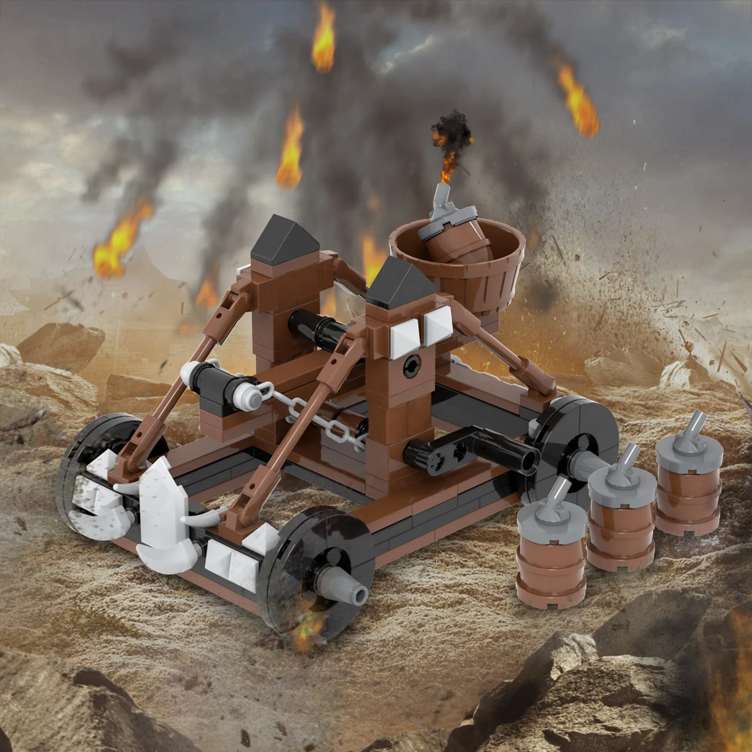 188Pcs Building Block MOC5067 WW2 set An Explosive Barrel Catapult Armament Depot Atrack rmsn for Military Project