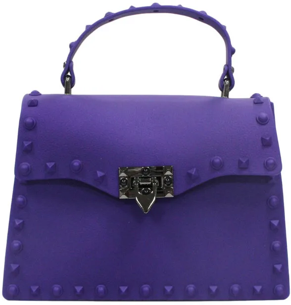 Rivet fashion designer transparent shoulder lady purse PVC jelly bag trendy color handbags for women