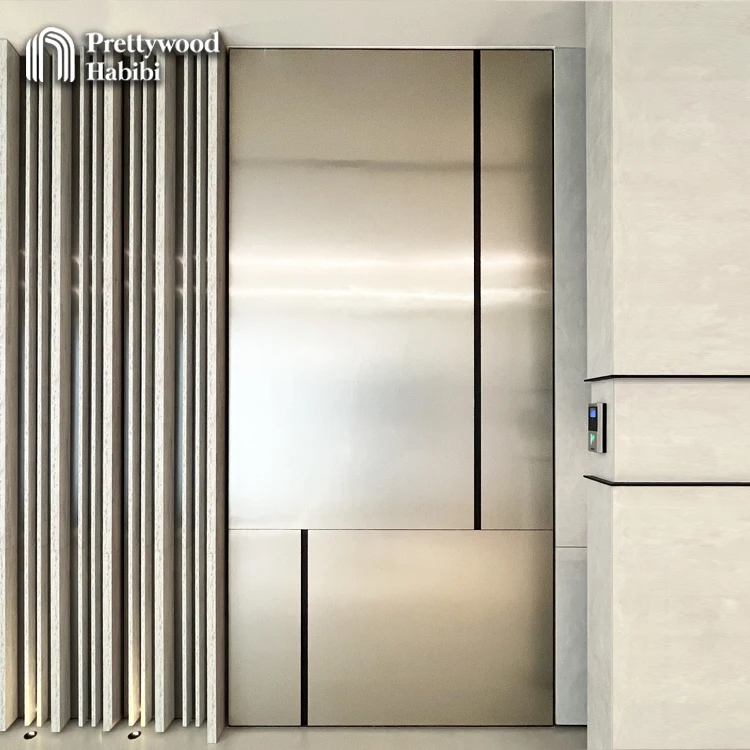 China Factory High Quality Villa House Golden Mirror Panel Steel Security Door Main Home Door