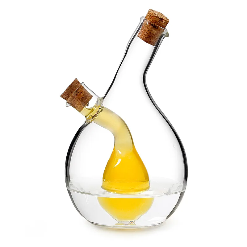Glass Olive Oil and Vinegar Dispenser Clear Glass Cruets Oil Vinegar Bottles 2 in 1 Design