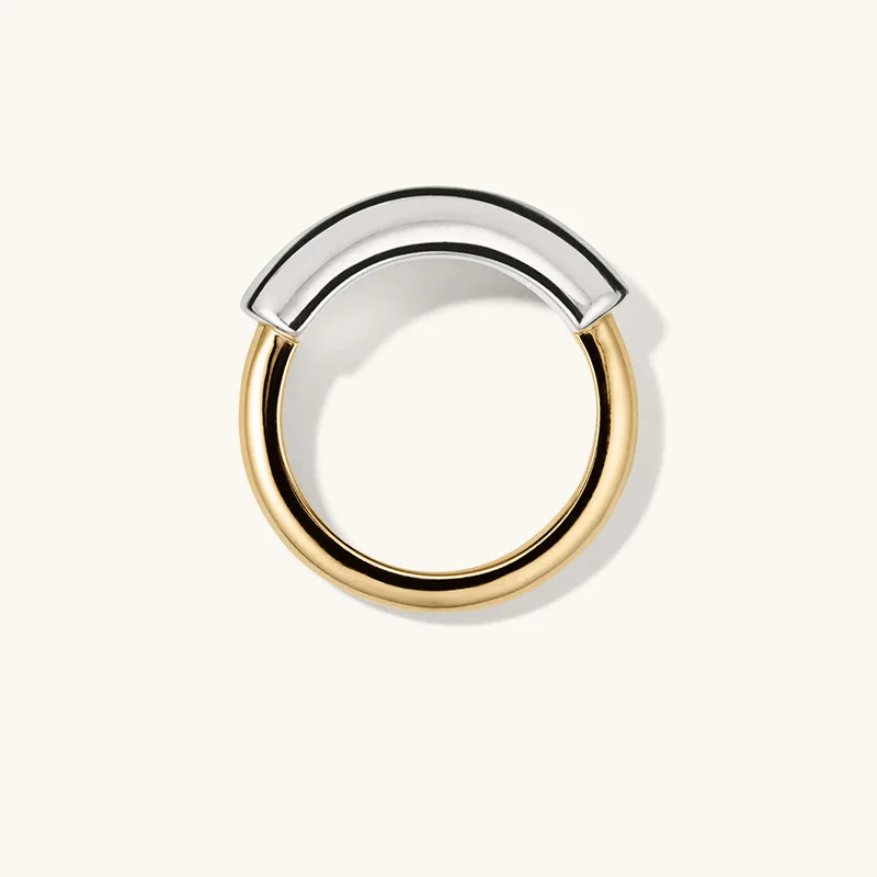 925 sterling silver two-tone Gold & Silver tube ring