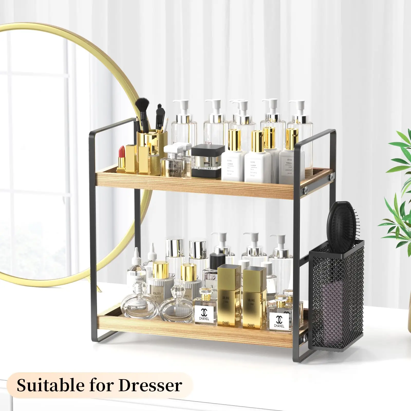 2-Tier Wood Rack Countertop Shelf Vanity Organizer Skincare Perfume Organizer Tray Bathroom Organizer Counter