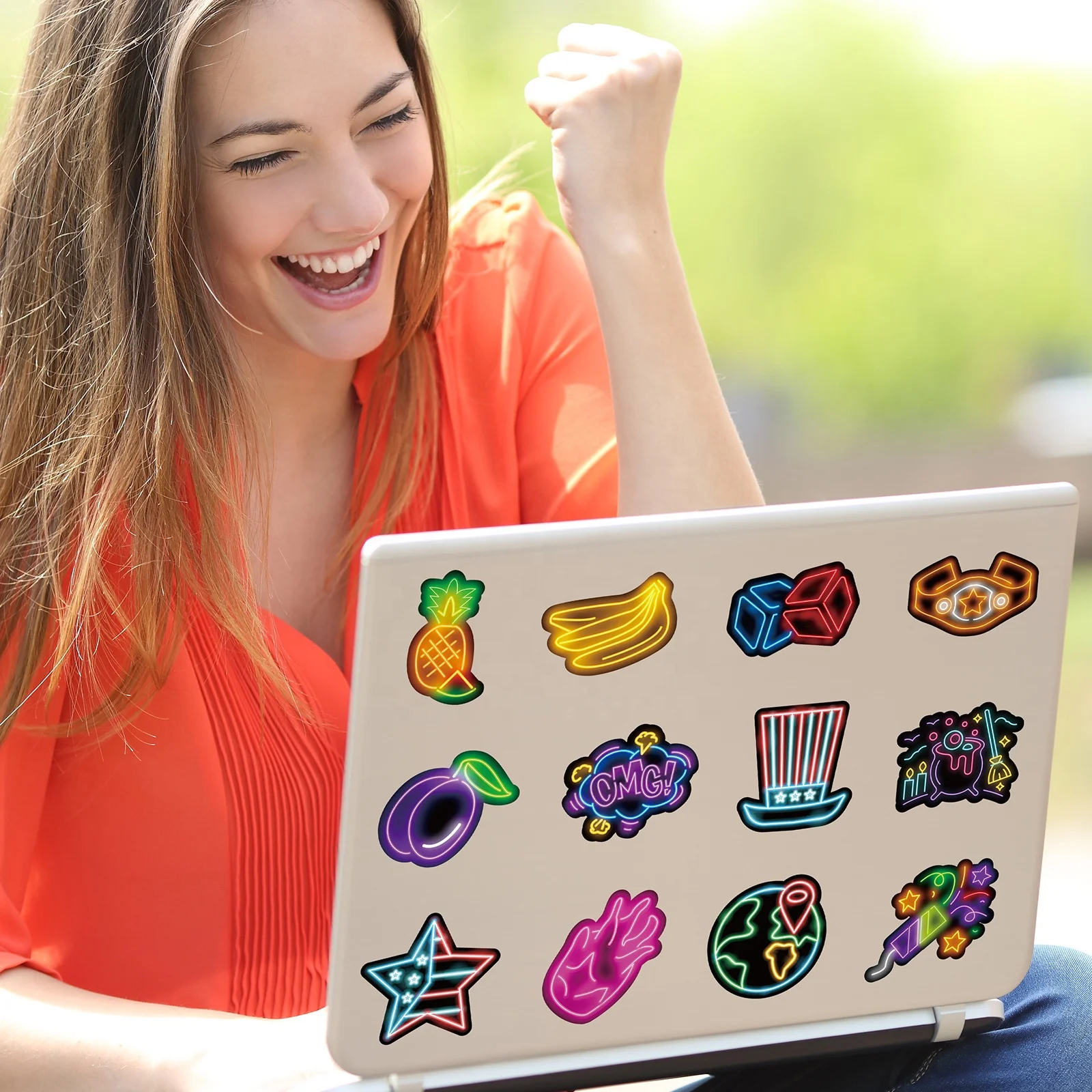 50pcs Neon Stickers, Cool, Waterproof for Laptops,  bottles,  Luggage, Cars,  Gift Favors & Decor, T01040689