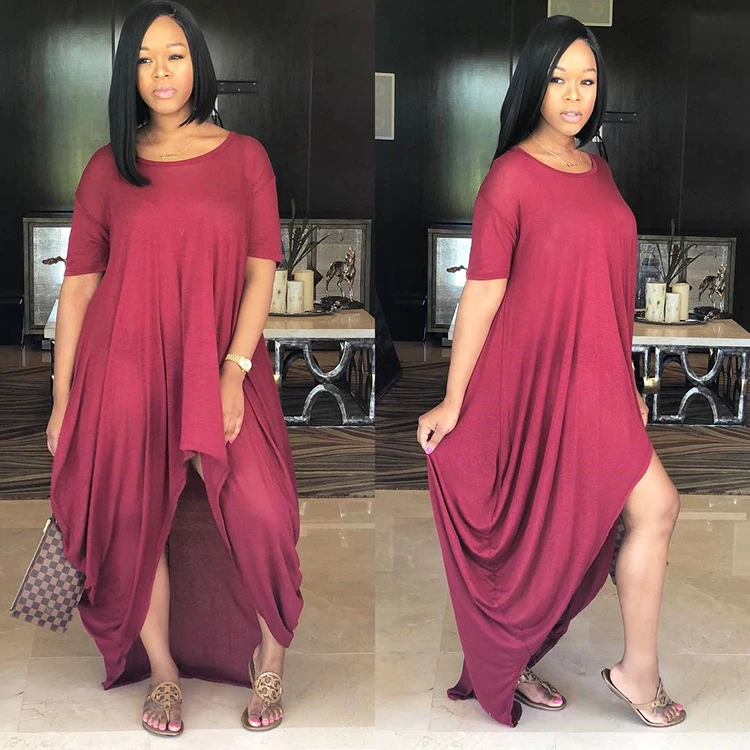 High Low Dress Plus Size Maxi Women Dress With Short Sleeve