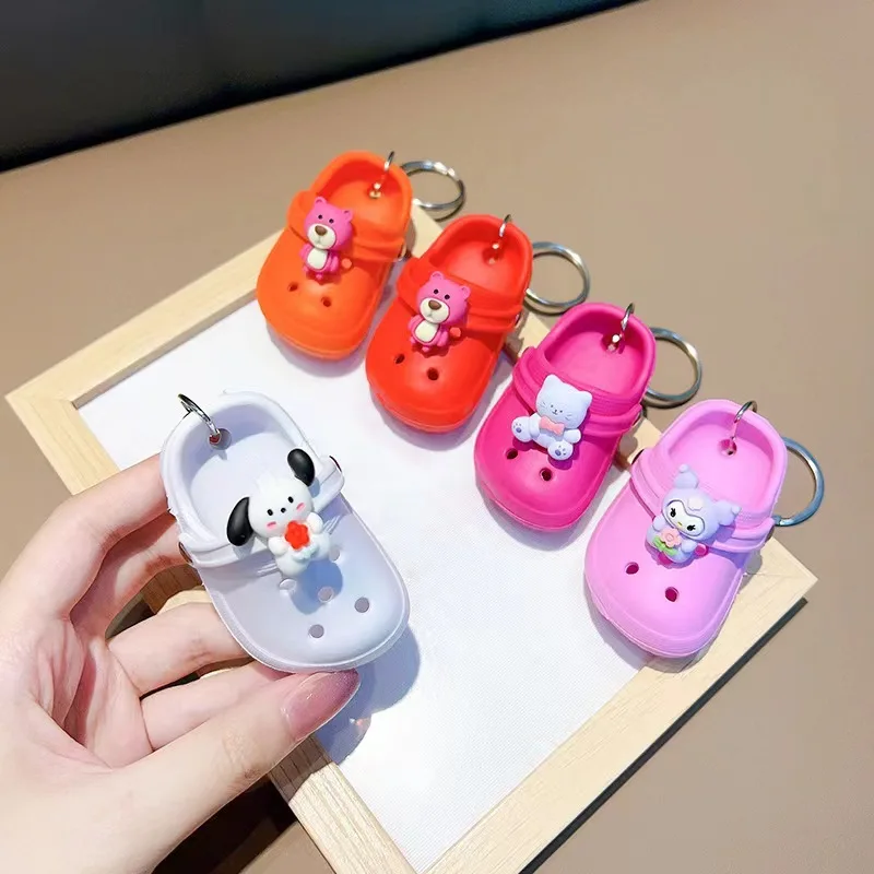 Wholesale Lovely 3D mini eva Plastic sandal key chain Foam hole sandal slipper Beach shoe keychain