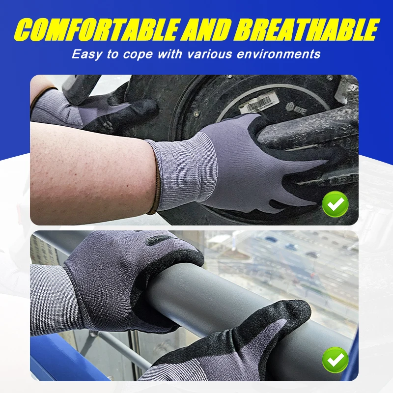 15 Gauge Sandy Nitrile Safety Work Gloves Anti Slip Automotive Assembly  Nitrile Sandy Coated Gloves