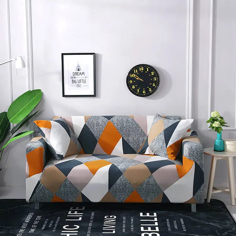 Elastic Sofa Cover for Living Room 1/2/3/4 Seater Polyester L-Shaped Corner Sofa Cover Geometric Patterns Slipcover Protector