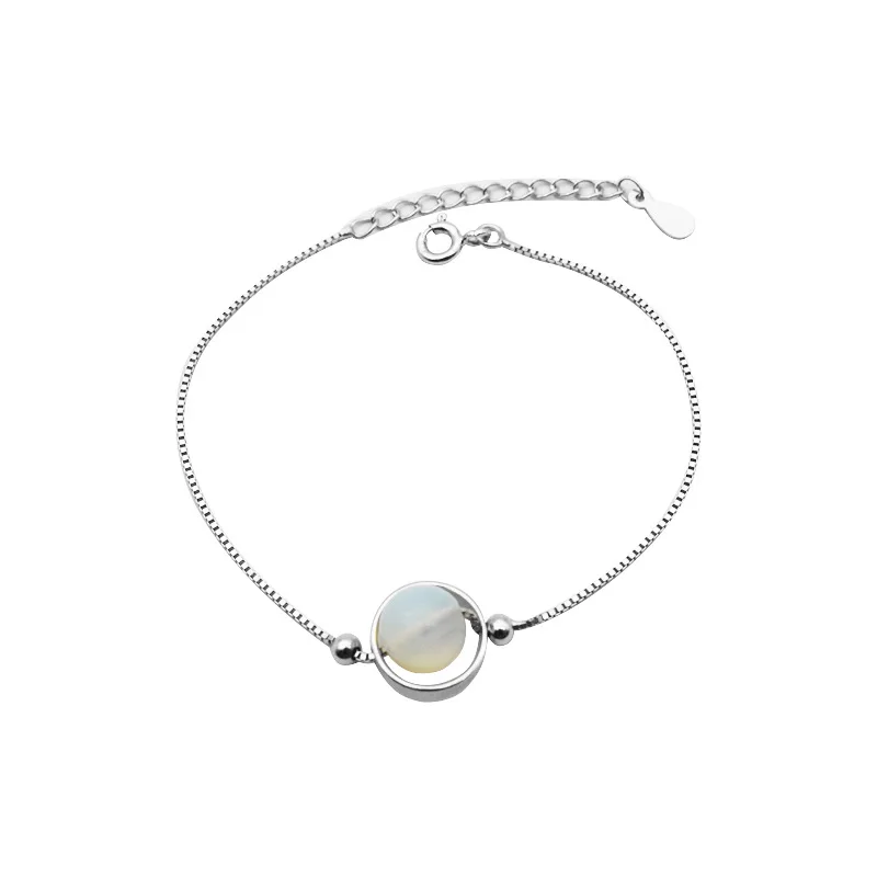 Wholesale 925 Sterling Silver Bracelet moonstone Simple Blue Opal Beads Fashion Jewelry with Natural Stone Beads