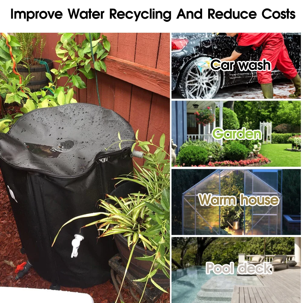 Wholesale pvc plastic home foldable rain barrel 250-500L water collection system rain water tank wit filter net