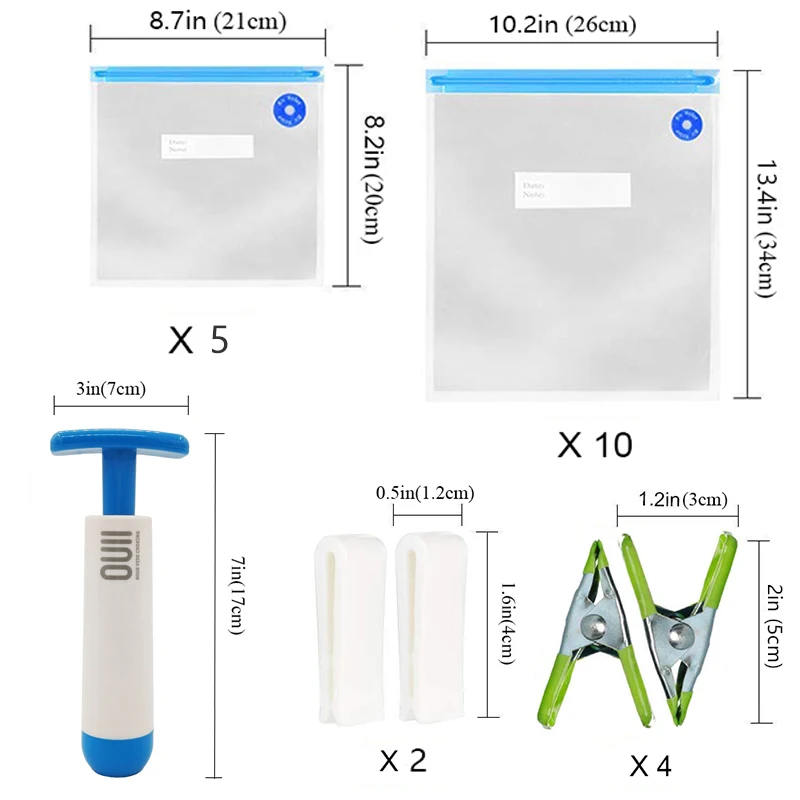 Sous Vide Bags for Joule and Anova 15 Reusable BPA Free Food Vacuum Sealer Bags with Vacuum Hand Pump