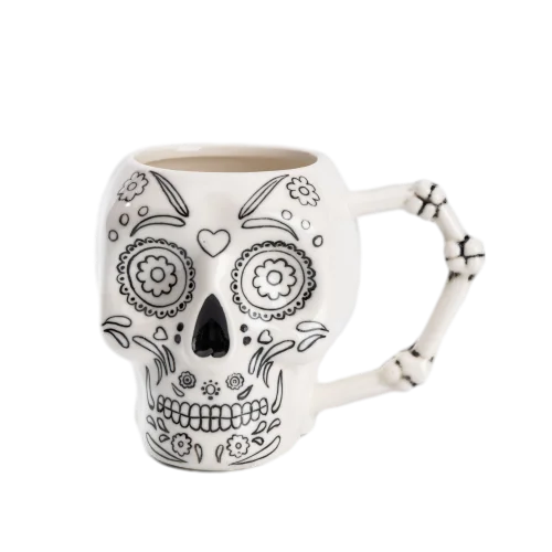 Custom Ceramic mugs Hand painted 3D Large Skeleton Skulls Ceramic Coffee mug cup at any shape & size