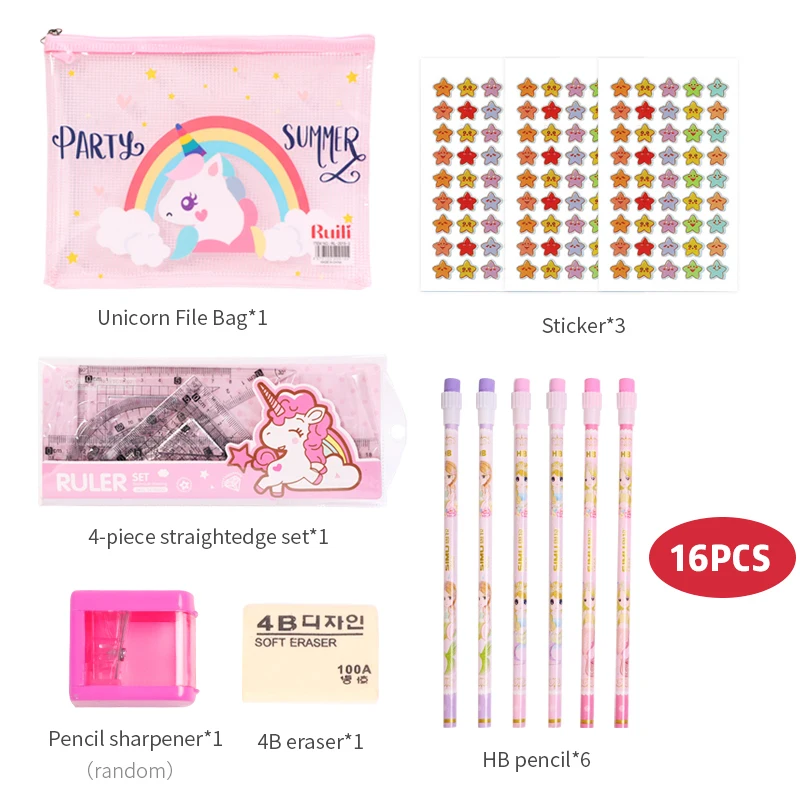 Free Collocation Back to School Supplies Cartoon Stationery Kids Pink Girls Custom Unicorn Cute Stationary Gift Set