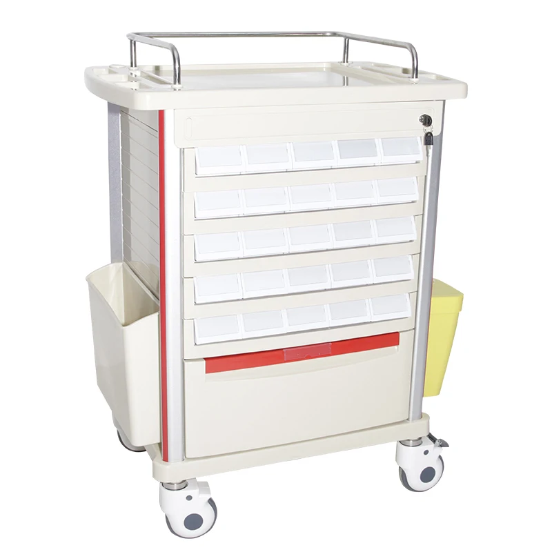 MN-DC001 Good Selling Hospital Medical Double-side Drawers ABS Medicine Trolley Trash Cart