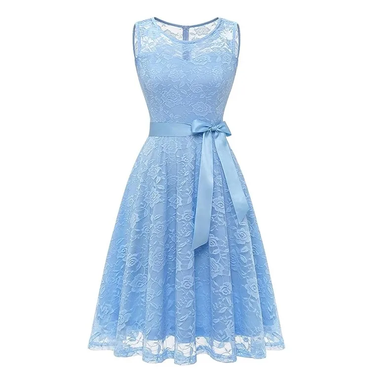 Fashion Detachable Belt Lace Blue Pink Bridesmaid Wedding Ball Gowns For Women Evening Dresses