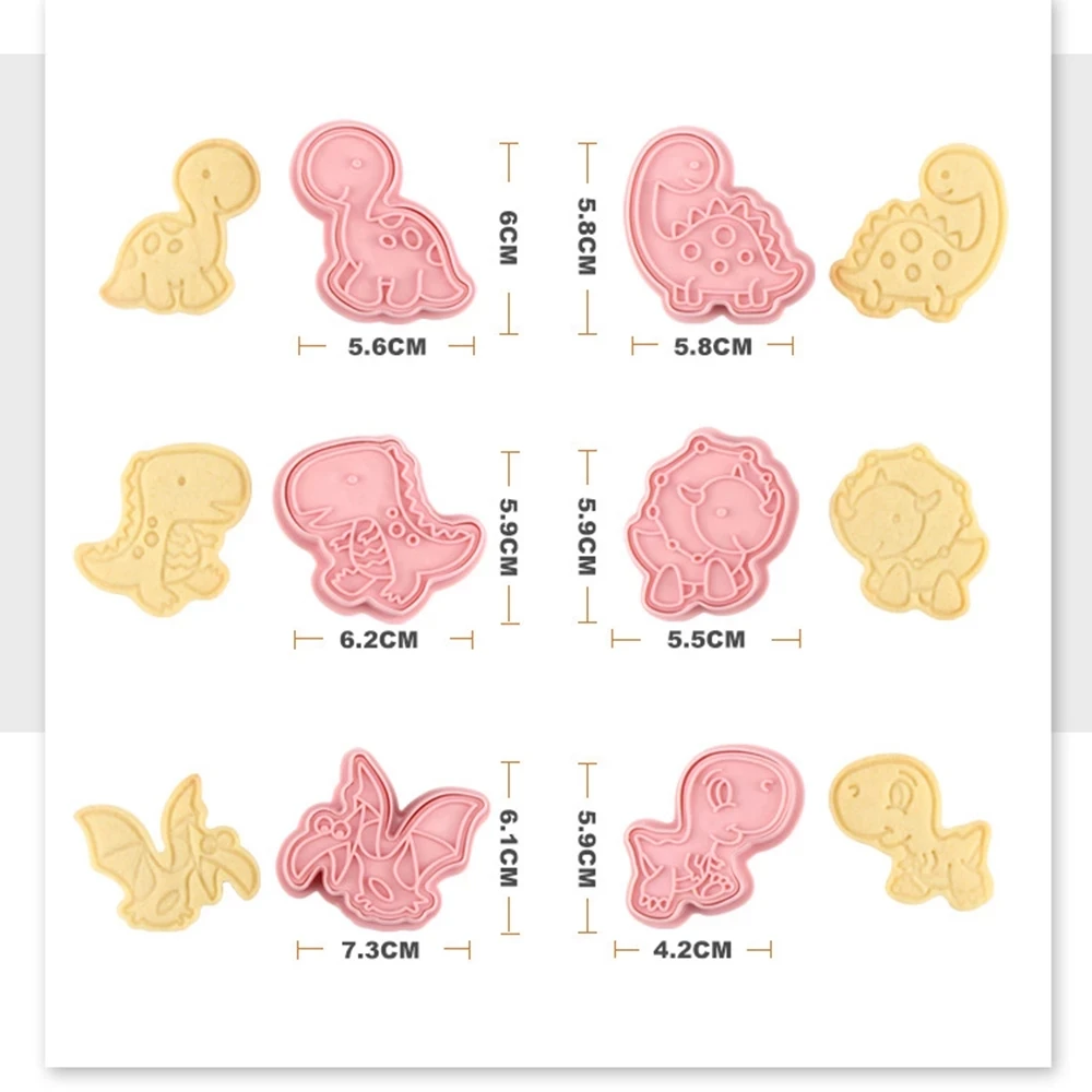  Kitchen Baking Pastry Bakeware 3D Cartoon Pressable Biscuit Mold 6Pcs/set Dinosaur Shape Plastic Cookie