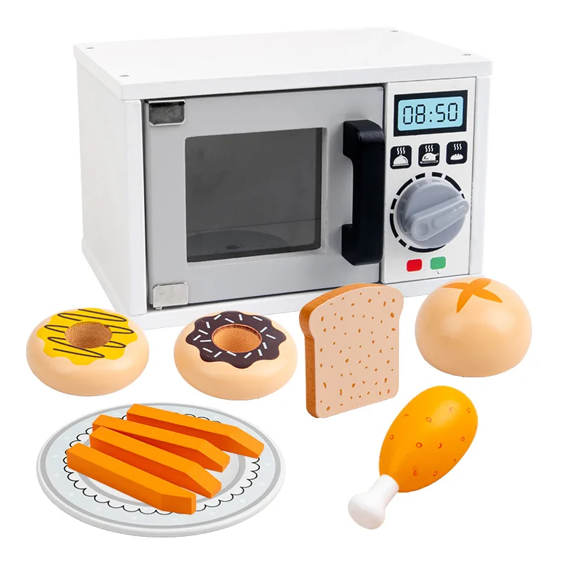 Wooden Toy Small Multifunctional Food Heater Kitchen Cooker Steaming/Heating/Boiling Tableware Toys Mini Microwave Oven