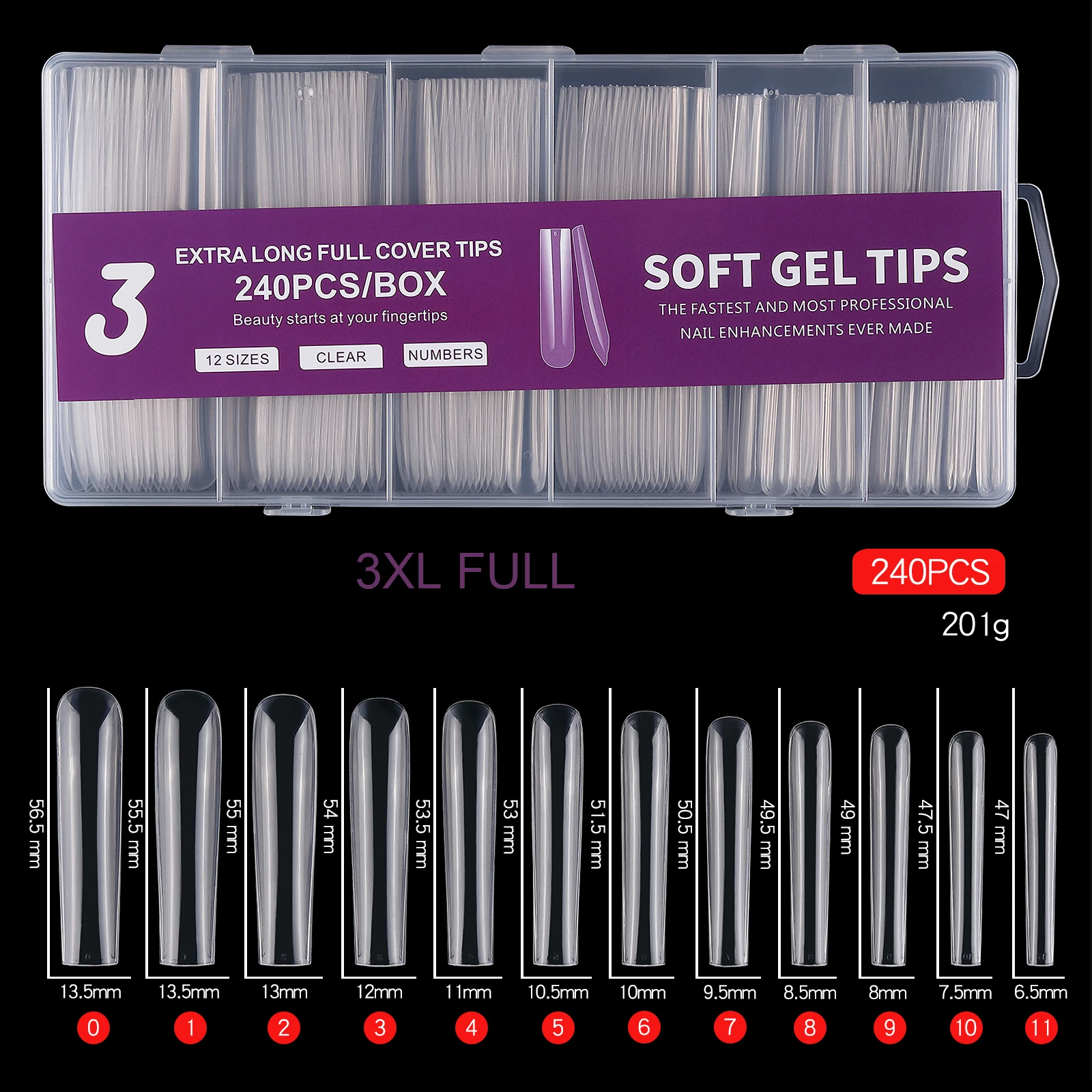 Fangkle OEM Wholesale Gel x Nail Tips  C Curve  Long Stiletto Press on Nail Tips 240tips XXXL Soft Gel Nail Tips