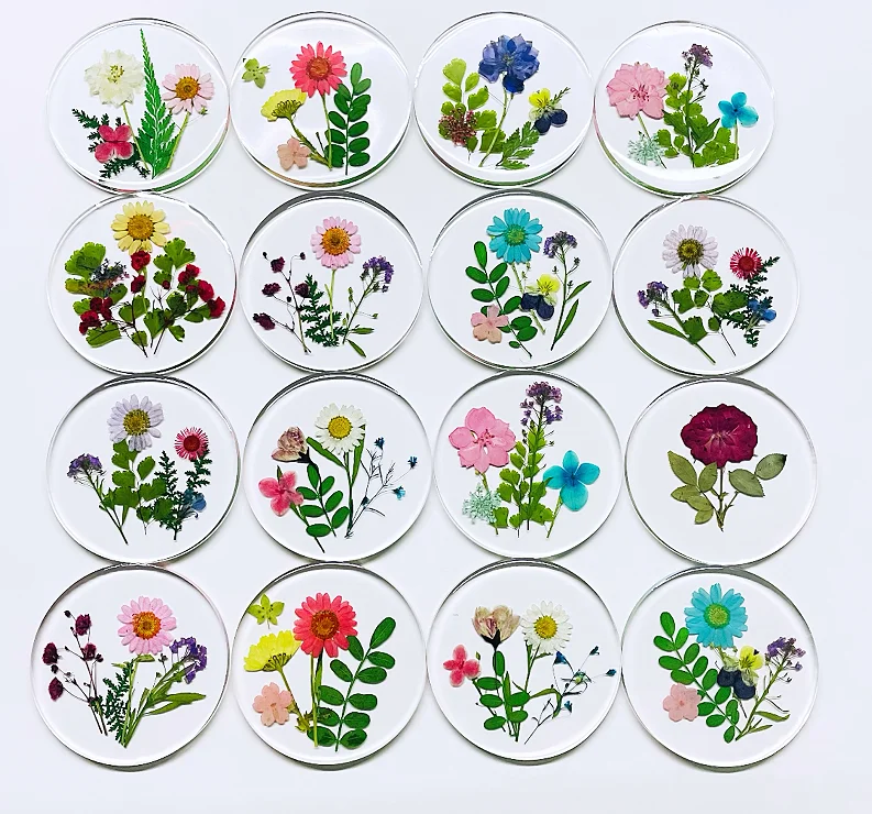 Hot sale dried real pressed flowers tutorial epoxy resin craft car cup coaster for wedding decoration