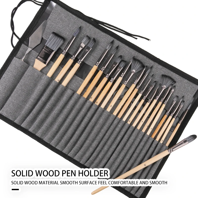 Bo Yi Xuan 24 Pieces Wooden Handle Artist Paint Brush Set For Art Painting