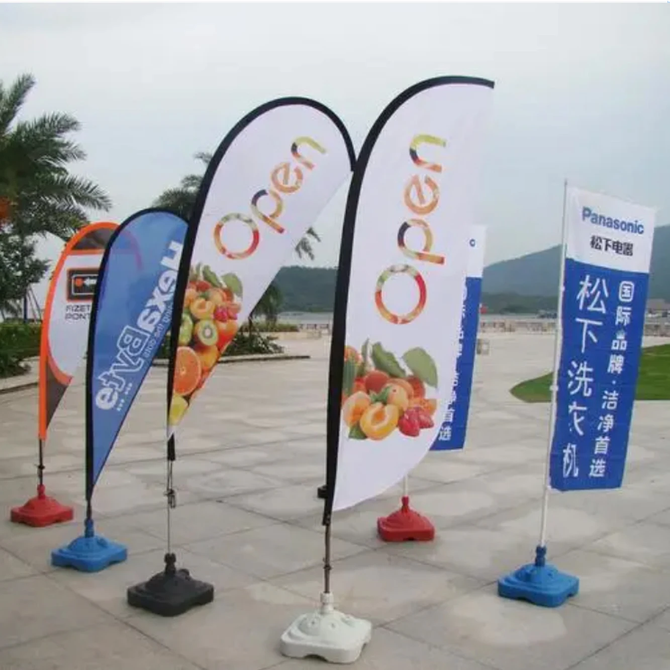 FEAMONT outdoor advertising banner stands custom logo bali printing polyester pole teardrop bow flex flying beach feather flag