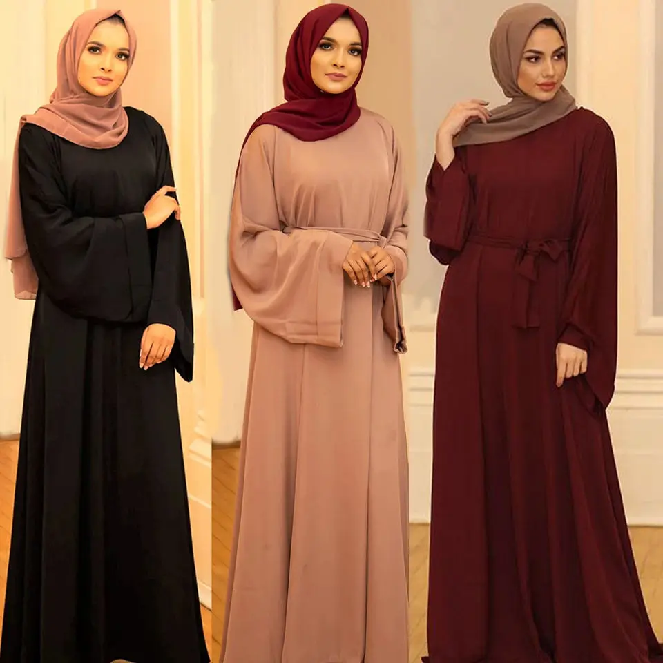 Wholesale Dubai Solid Color Simple Modest Islamic Clothing Abaya Muslim Dresses For Women Abaya
