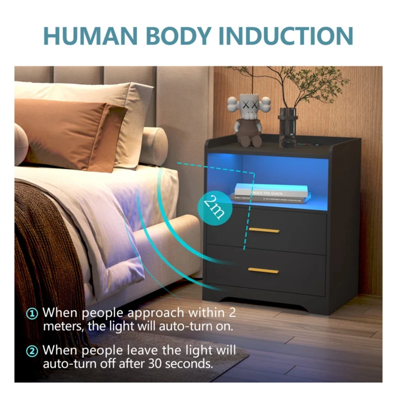 China Supplier home furniture bedroom nightstand with fingerprint smart bedside table
