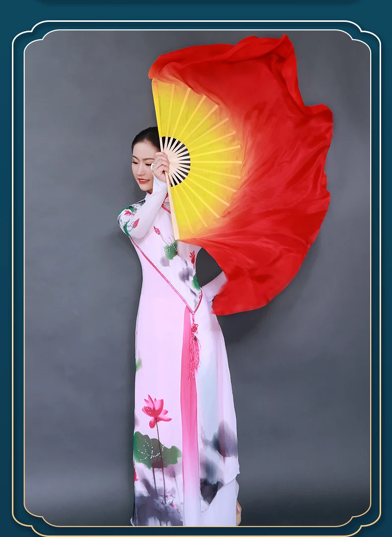 Wholesale Professional fire color double-sided Bamboo fans with veil for unisex dance performance