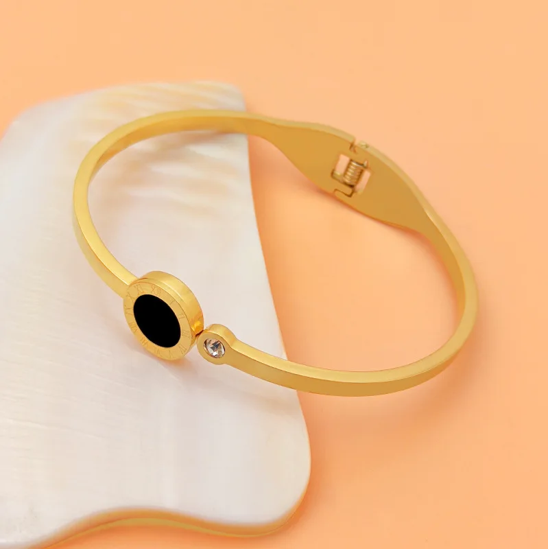 Fashion gold silver stainless steel Roman numeral gold bangles 18k women bangle bracelet For Women Wholesale N2311175