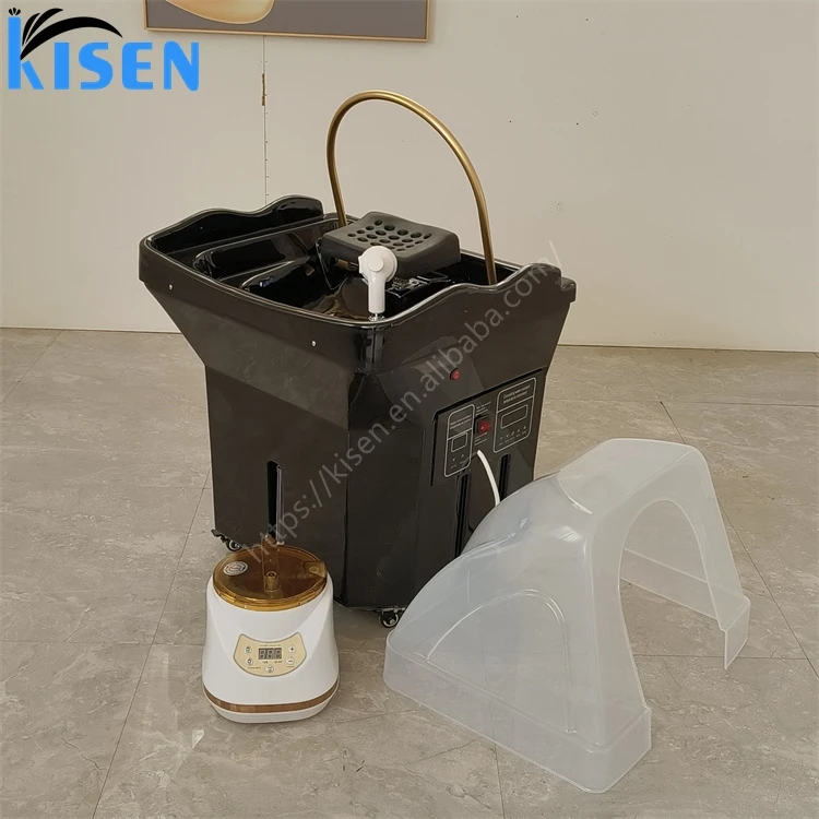 Kisen Luxury Barbershop 60L Water Tank Salon Furniture Portable Adjustable Height Washing Hair Bowl Shampoo Basin Sink For Salon