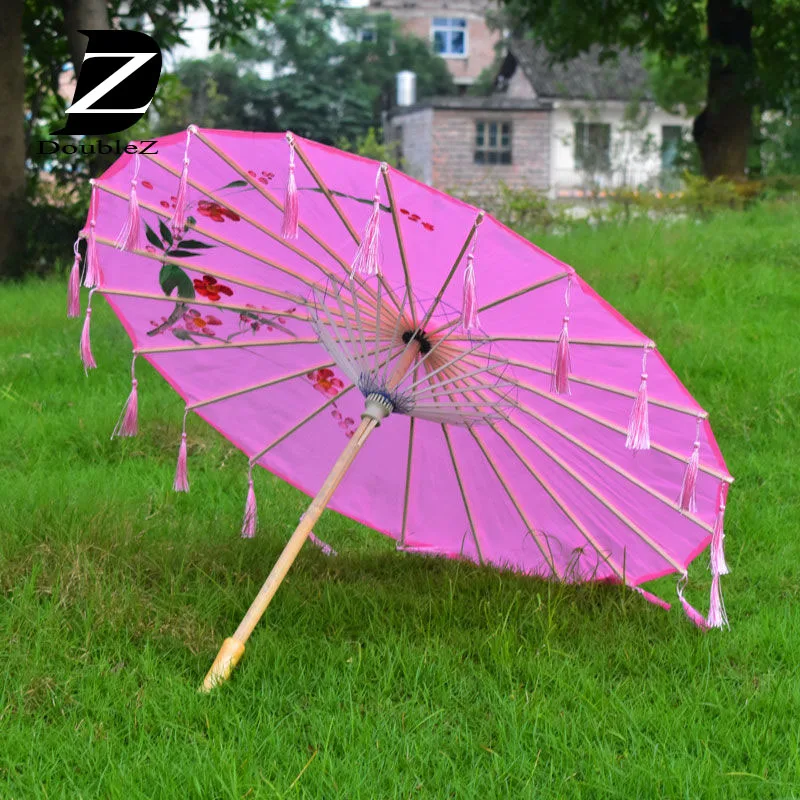 Custom China Traditional silk fabrics bamboo umbrella