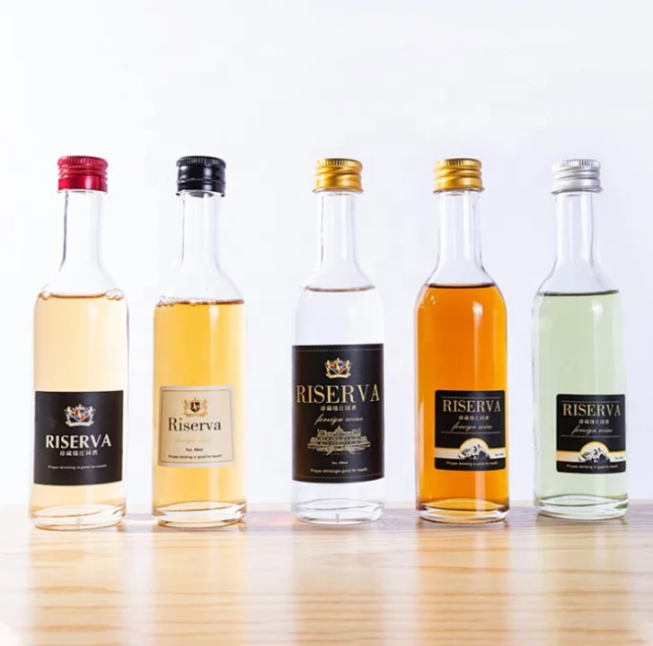eco wholesaler 30ml 50ml mini lipped lid elite materials Spirits vodka whiskey cocktail liquor glass bottle with aluminum cap