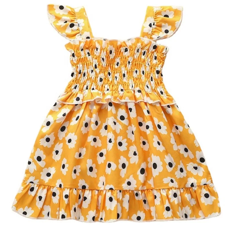 
Customized Baby Clothing Ruched Design Sleeveless Printed Summer Casual Dress Kids 