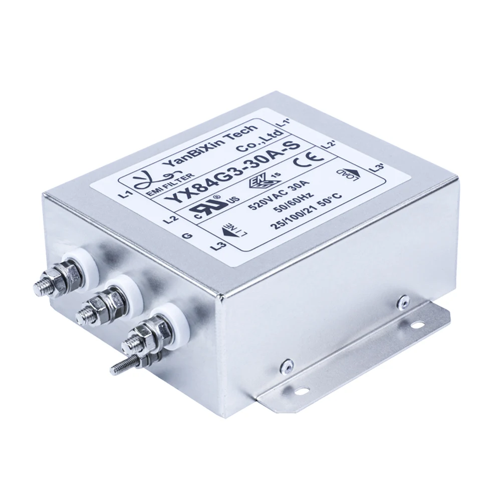 YX84G3-30A-S EMI Filter Three Phase Power Line Filter 30A High Current 520V RFI Filter For Inverter