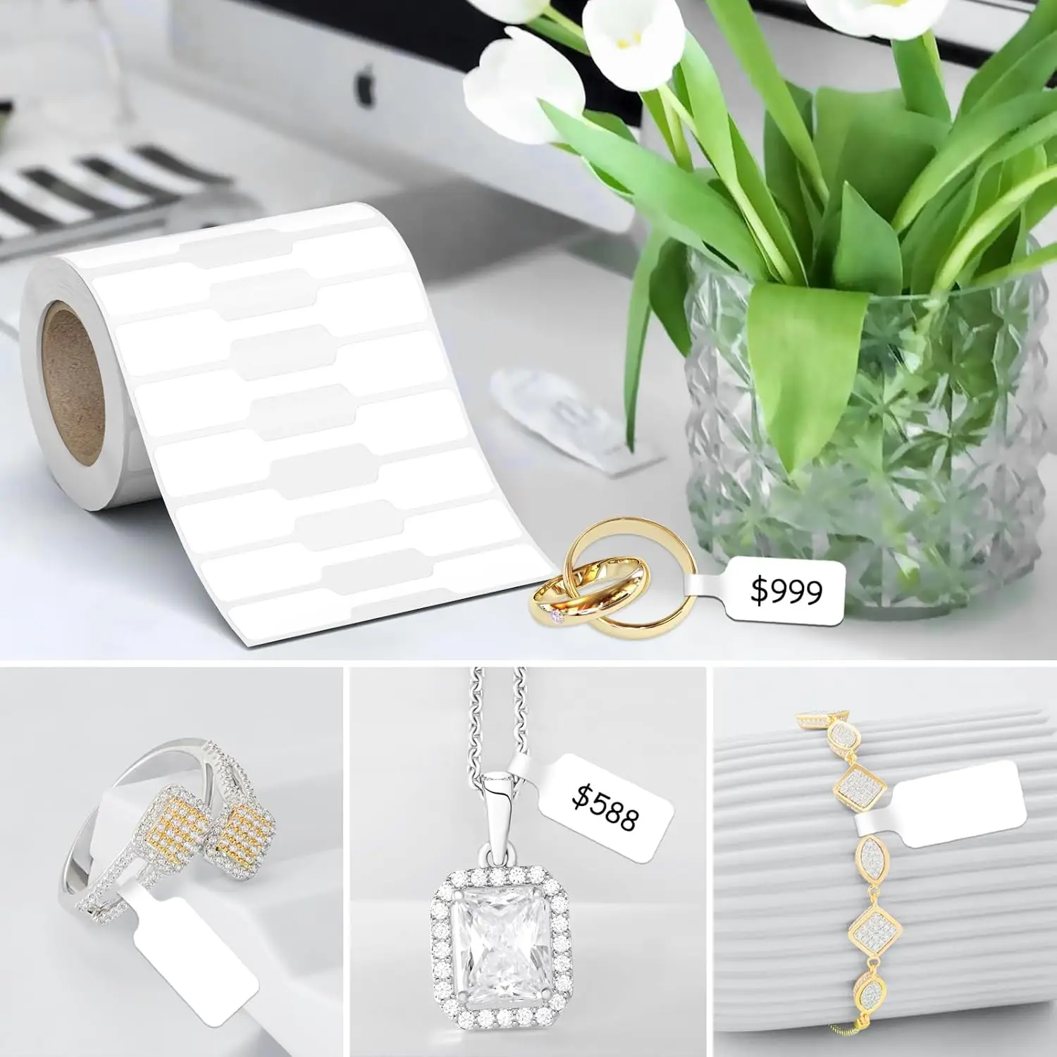 Custom Jewelry Tags Price Stickers Labels Self Adhesive Price Tags Repair Indentification Tags for Necklace, Bracelets Display