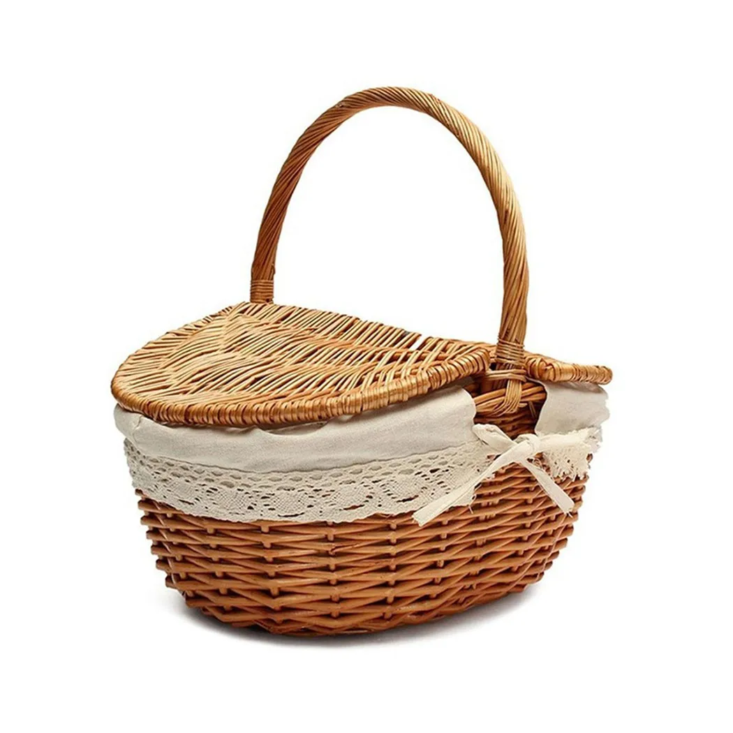 Whole Sale Rattan Woven Handle Picnic Basket Wicker Baskets with Open Lid