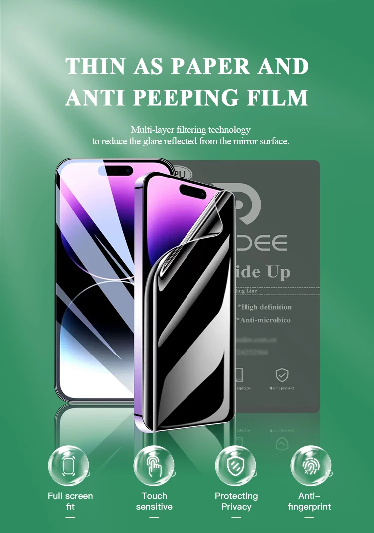 OEM Smooth touch Anti spy Full glue Full cover Easy Installation Privacy screen protector Custom for iPhone 13 14 pro max