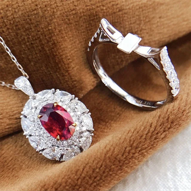Xinfly accessory Italian Two Way Use woman Factory Wholesale 18K Gold 1.44CT Natural Ruby Ring Pendant necklace jewelry set