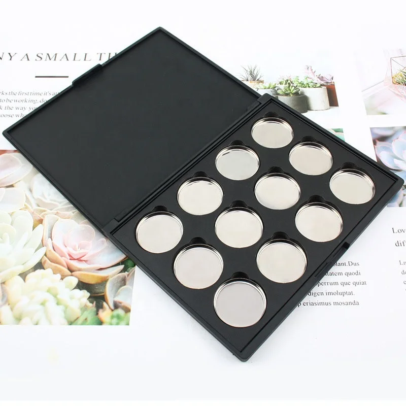 LZ Pack Stock 100pcs Matte Black Rectangle 12 Colors 26mm Eyeshadow Case Private Label Empty Magnetic Eyeshadow Palette With Pan