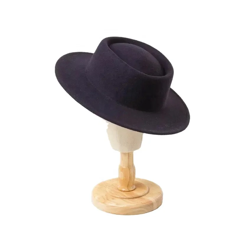 CUSTOM pork pie Solid Color high quality wide brim classic flat boater fedora woman men wool panama jazz felt hat