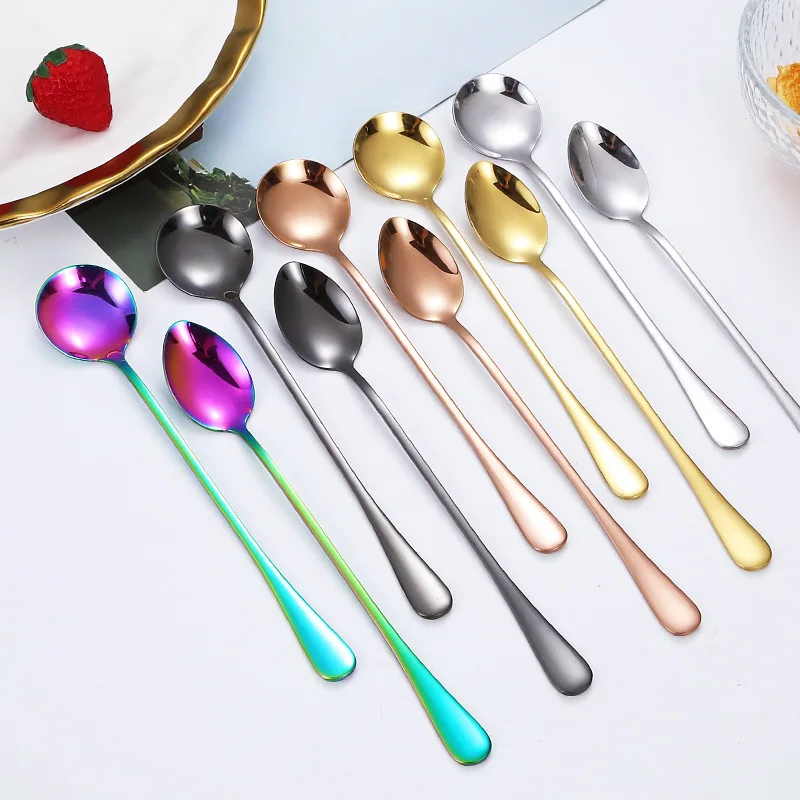 Ice Tea Spoons Stainless Steel Tableware Mixing Spoons Long Handle Ice Cream Dessert Stainless Steel Coffee Spoon