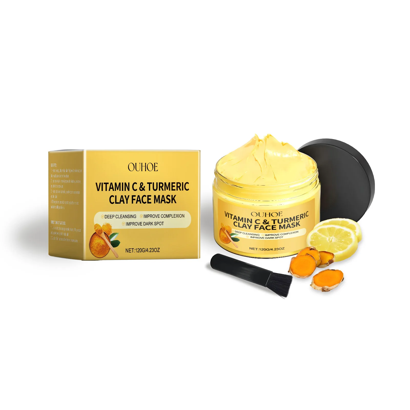OUHOE Organic Turmeric Vitamin C Dark Spots Anti Acne Brightening Pores Cleansing Facial Purifying Clay Mask Skin Care Mud Mask