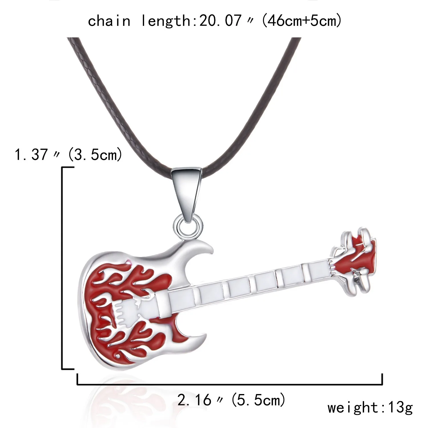 Unique Rock Music Lover Hiphop Jewelry Enamel Black Guitar Red Violin Stainless Steel Pendant Black PU Leather Necklace for Men