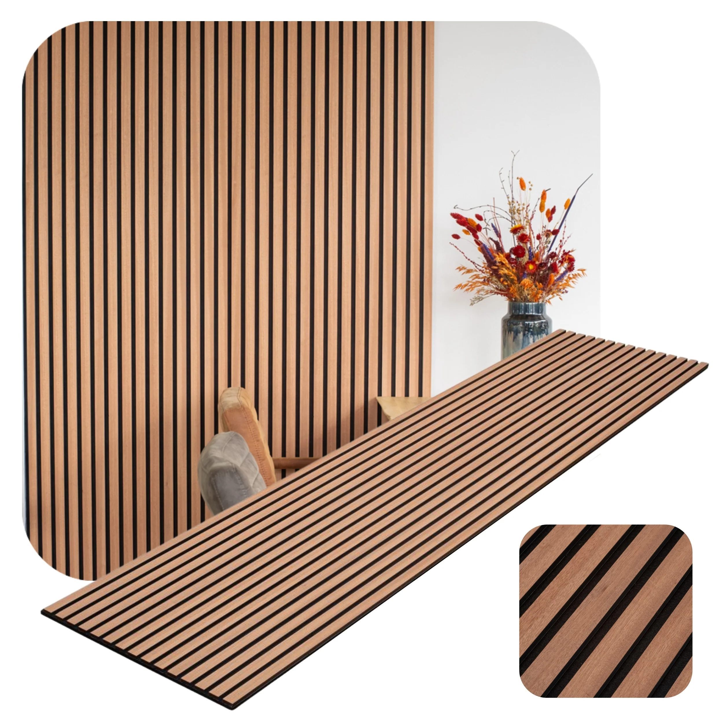 2500x600 Akupanel Akoestische Panelen 3d акустическая стеновая панель для диффузора из Тикового шпона MDF деревянная на черной фетровой основе