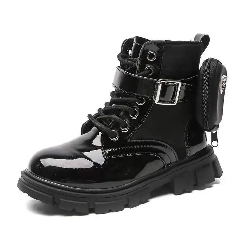 Latest Fashion Black Casual Shoes Kids Designer Boots Leather Boots Girls Ankle Boots With matching Bags