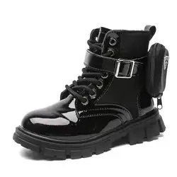 Latest Fashion Black Casual Shoes Kids Designer Boots Leather Boots Girls Ankle Boots With matching Bags