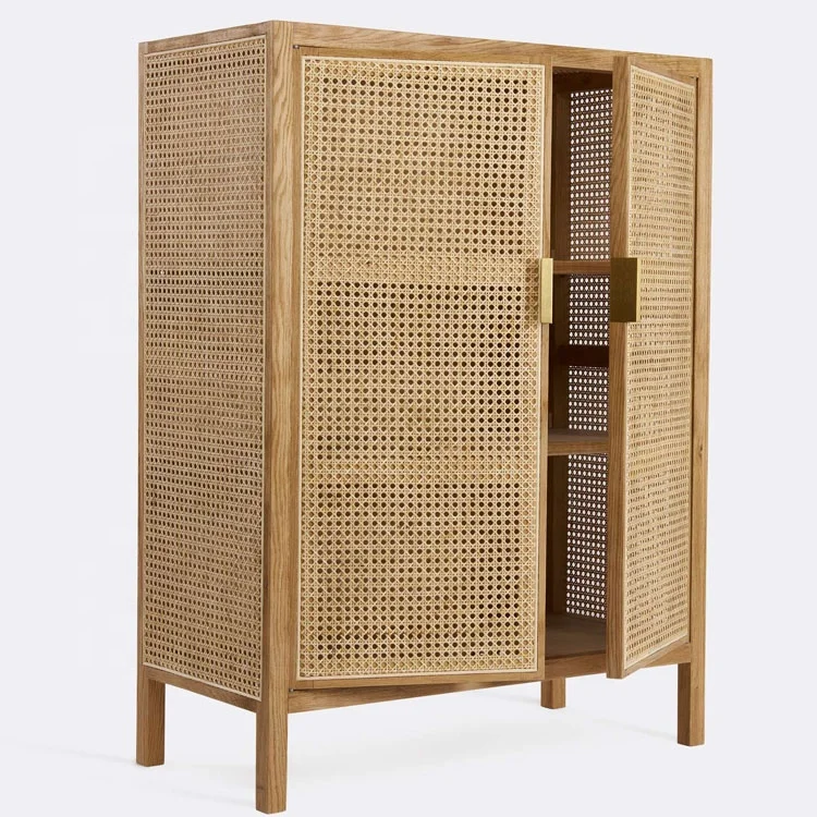 home furniture new design 2023 wholesale rustic entryway wood console table with rattan doors